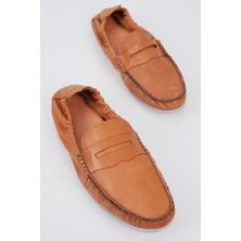 Tonny Black Erkek Taba Hakiki Deri Loafer Lastikli Kalıp Düz Taban Rahat Ayakkabı