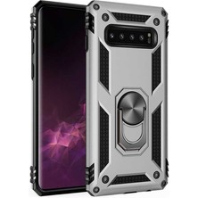 Nevarium Galaxy S10 Plus Kılıf Tank Yüzüklü Yüksek Korumalı Silikon - Gri