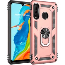 Nevarium Huawei P30 Lite Kılıf Tank Yüzüklü Yüksek Korumalı Silikon - Rose Gold