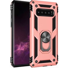 Nevarium Galaxy S10 Plus Kılıf Tank Yüzüklü Yüksek Korumalı Silikon - Rose Gold