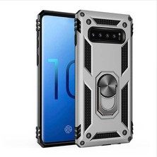 Nevarium Galaxy S10 Kılıf Tank Yüzüklü Yüksek Korumalı Silikon - Gri