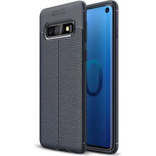 Nevarium Galaxy S10 Plus Kılıf Deri Dokulu Kamera Korumalı Silikon - Lacivert