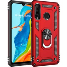 Nevarium Huawei P30 Lite Kılıf Tank Yüzüklü Yüksek Korumalı Silikon - Kırmızı