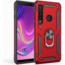 Nevarium Galaxy A9 2018 Kılıf Tank Yüzüklü Yüksek Korumalı Silikon - Kırmızı