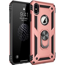 Nevarium Apple iPhone Xs Max 6.5 Kılıf Tank Yüzüklü Yüksek Korumalı Silikon - Rose Gold
