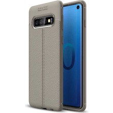 Nevarium Galaxy S10 Kılıf Deri Dokulu Kamera Korumalı Silikon - Gri