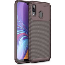 Nevarium Galaxy A40 Kılıf Karbon Dokulu Silikon - Kahverengi