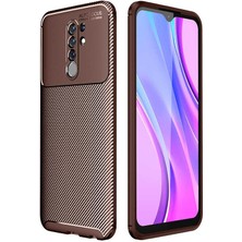 Nevarium Xiaomi Redmi 9 Kılıf Karbon Dokulu Silikon - Kahverengi