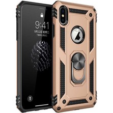 Nevarium Apple iPhone Xs Max 6.5 Kılıf Tank Yüzüklü Yüksek Korumalı Silikon - Gold
