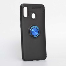 Nevarium Galaxy A20 Kılıf Yüzüklü Silikon Range - Siyah-Mavi