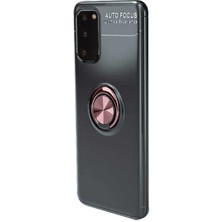 Nevarium Galaxy S20 Kılıf Yüzüklü Silikon Range - Siyah-Rose Gold