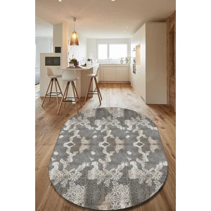 Cappio Halı Gri - Krem Çizgisel Desenli Oval Halı (Makinada Yıkanabilir Kaymaz Dot Taban) - CP1331-2