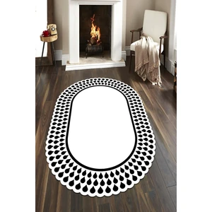 Cappio Halı Beyaz-Siyah Damla Desenli Oval Halı (Makinada Yıkanabilir Kaymaz Dot Taban) - CP1357-2
