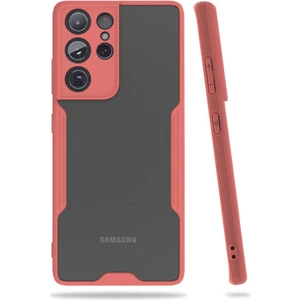 Galaxy S21 Ultra Kılıf Arkası Mat Kamera Korumalı Silikon - Pembe