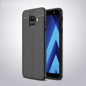 Galaxy A6 2018 Kılıf Deri Dokulu Kamera Korumalı Silikon - Siyah