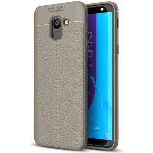 Galaxy J6 Kılıf Deri Dokulu Kamera Korumalı Silikon - Gri