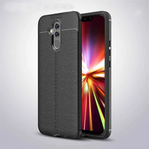 Huawei Mate 20 Lite Kılıf Deri Dokulu Kamera Korumalı Silikon - Siyah