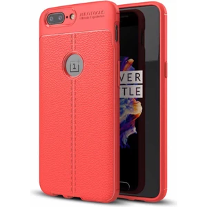 One Plus 5 Kılıf Deri Dokulu Kamera Korumalı Silikon - Kırmızı