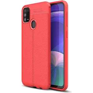 Galaxy M31 Kılıf Deri Dokulu Kamera Korumalı Silikon - Kırmızı