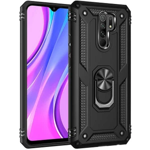 Xiaomi Redmi 9 Kılıf Tank Yüzüklü Yüksek Korumalı Silikon - Siyah