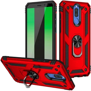 Huawei Mate 10 Lite Kılıf Tank Yüzüklü Yüksek Korumalı Silikon - Kırmızı