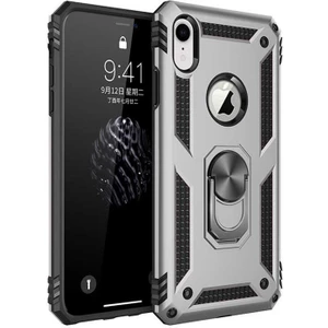 Apple iPhone Xr 6.1 Kılıf Tank Yüzüklü Yüksek Korumalı Silikon - Gri