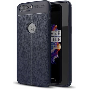 One Plus 5 Kılıf Deri Dokulu Kamera Korumalı Silikon - Lacivert