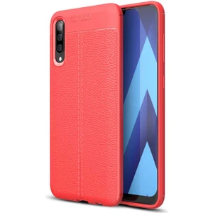 Galaxy A50 Kılıf Deri Dokulu Kamera Korumalı Silikon - Kırmızı