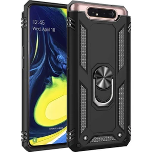 Galaxy A80 Kılıf Tank Yüzüklü Yüksek Korumalı Silikon - Siyah