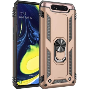 Galaxy A80 Kılıf Tank Yüzüklü Yüksek Korumalı Silikon - Gold