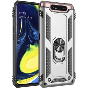 Galaxy A80 Kılıf Tank Yüzüklü Yüksek Korumalı Silikon - Gri