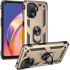 Oppo Reno 5 Lite Kılıf Tank Yüzüklü Yüksek Korumalı Silikon - Gold