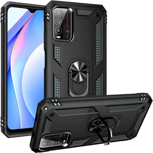 Xiaomi Redmi 9t Kılıf Tank Yüzüklü Yüksek Korumalı Silikon - Siyah