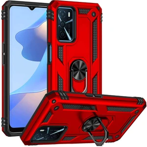 Oppo A16 Kılıf Tank Yüzüklü Yüksek Korumalı Silikon - Kırmızı