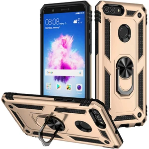 Huawei P Smart Kılıf Tank Yüzüklü Yüksek Korumalı Silikon - Gold