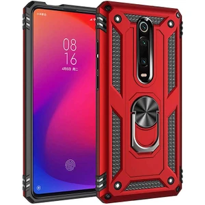 Xiaomi Mi 9t Kılıf Tank Yüzüklü Yüksek Korumalı Silikon - Kırmızı