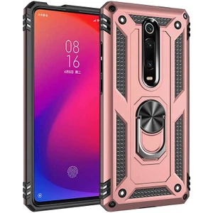 Xiaomi Mi 9t Kılıf Tank Yüzüklü Yüksek Korumalı Silikon - Rose Gold