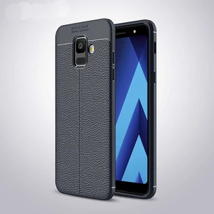 Galaxy A6 2018 Kılıf Deri Dokulu Kamera Korumalı Silikon - Lacivert
