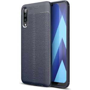 Galaxy A50 Kılıf Deri Dokulu Kamera Korumalı Silikon - Lacivert