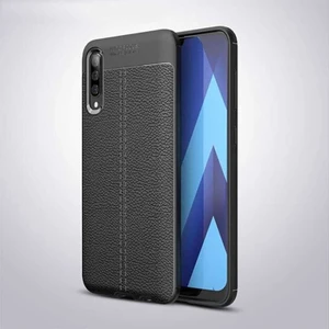 Galaxy A70 Kılıf Deri Dokulu Kamera Korumalı Silikon - Siyah