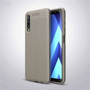 Galaxy A7 2018 Kılıf Deri Dokulu Kamera Korumalı Silikon - Gri