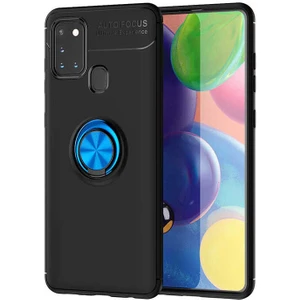 Galaxy A21S Kılıf Yüzüklü Silikon Range - Siyah-Mavi