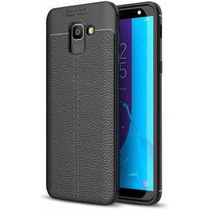 Galaxy J6 Kılıf Deri Dokulu Kamera Korumalı Silikon - Siyah