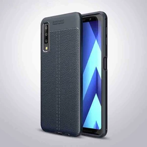 Galaxy A7 2018 Kılıf Deri Dokulu Kamera Korumalı Silikon - Lacivert