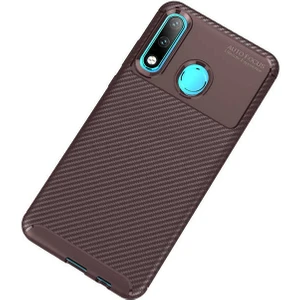 Huawei P30 Lite Kılıf Karbon Dokulu Silikon - Kahverengi