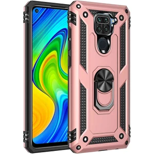 Xiaomi Redmi Note 9 Kılıf Tank Yüzüklü Yüksek Korumalı Silikon - Rose Gold