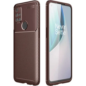 One Plus Nord N10 5g Kılıf Karbon Dokulu Silikon - Kahverengi