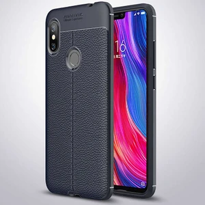 Xiaomi Redmi Note 6 Pro Kılıf Deri Dokulu Kamera Korumalı Silikon - Lacivert