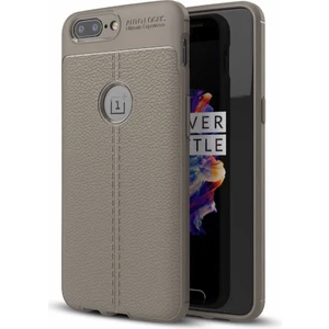 One Plus 5 Kılıf Deri Dokulu Kamera Korumalı Silikon - Gri