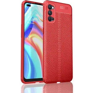 Oppo Reno 4 Kılıf Deri Dokulu Kamera Korumalı Silikon - Kırmızı